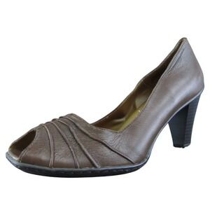 GNW Audrina Women Peep Toe Heel Shoes Brown Leather‎ Size 9 Medium